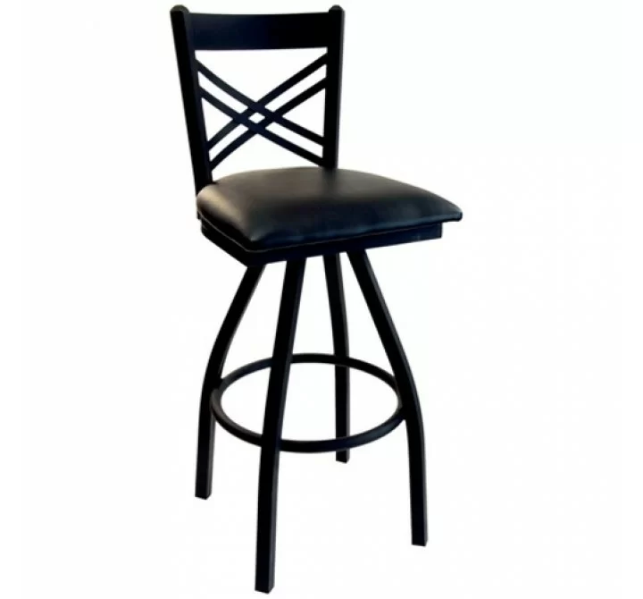 Akrin Cross Back Swivel Barstool With Steel Frame And Sand Black Finish