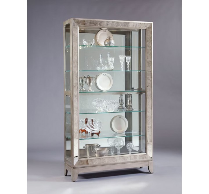 Pulaski Furniture Antique Style 5 Shelf Mirrored Curio Cabinet in Aged Silver - Lifestyle