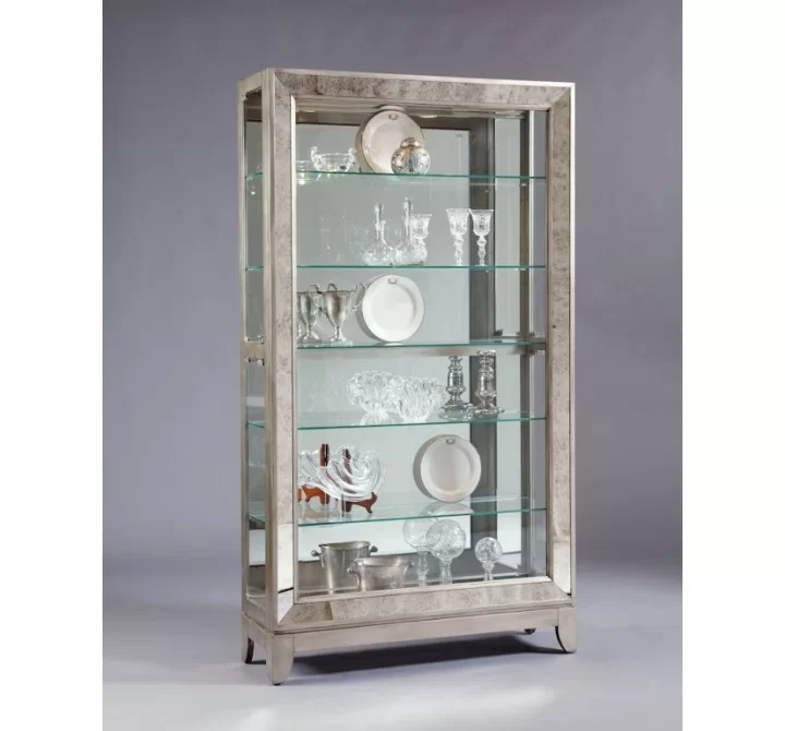 Pulaski Furniture Antique Style 5 Shelf Mirrored Curio Cabinet in Aged Silver - Lifestyle