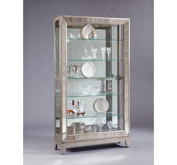 Pulaski Furniture Antique Style 5 Shelf Mirrored Curio Cabinet in Aged Silver