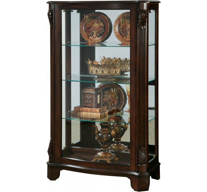 Pulaski Furniture Distinguished Carved 3 Shelf Curio Cabinet in Cherry Brown
