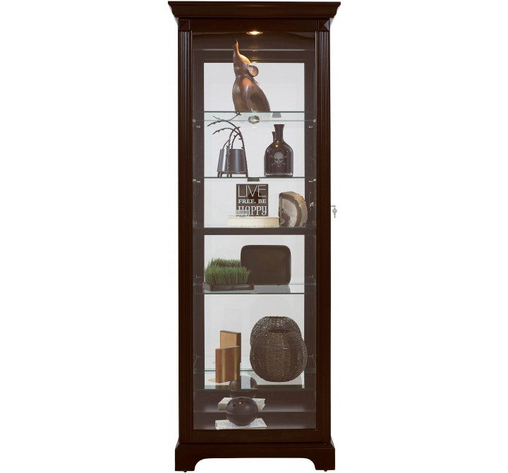Pulaski Furniture Locking Slide Door 5 Shelf Curio Cabinet in Deep Cherry Brown