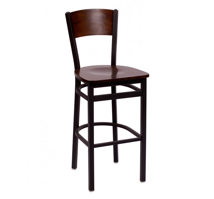 Dale Solid Wood Back Barstool With Steel Frame - Sand Black Finish