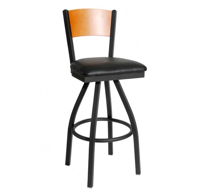 Dale Solid Wood Back Swivel Barstool With Steel Frame - Sand Black Finish