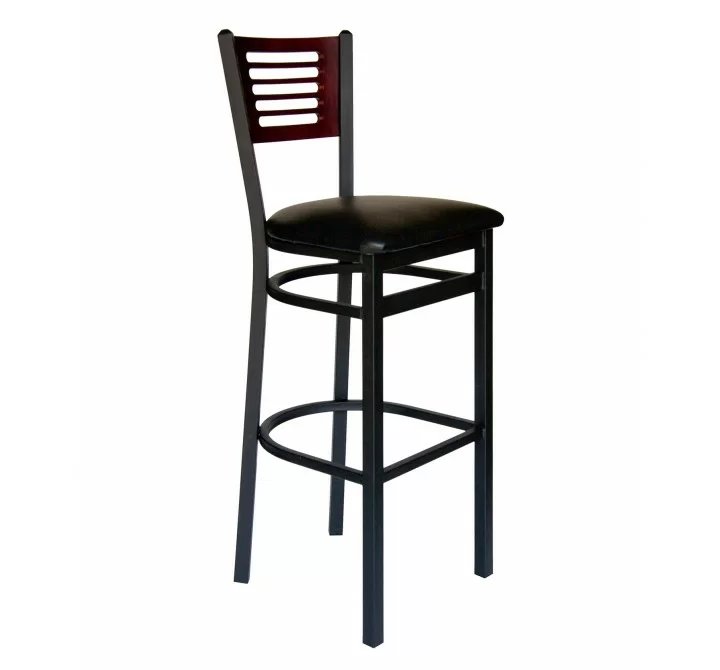 Espy Slotted Wood Back Barstool In Steel Frame And Sand Black Finish