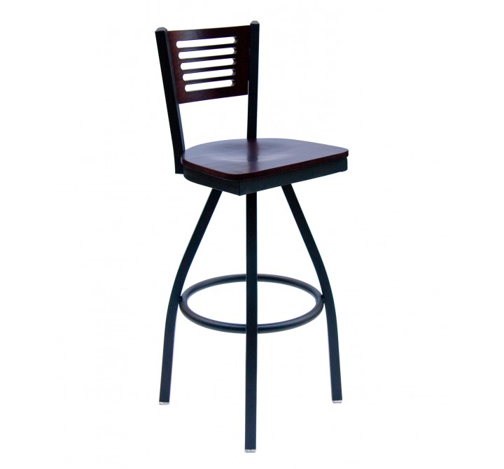 Espy Slotted Wood Back Swivel Barstool In Steel Frame And Sand Black Finish