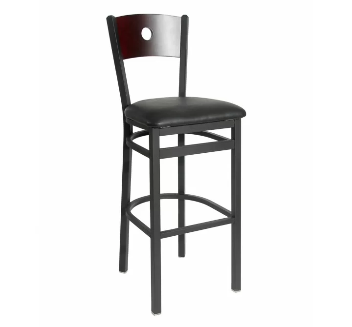 Darby Circle Wood Back Barstool In Steel Frame And Sand Black Finish