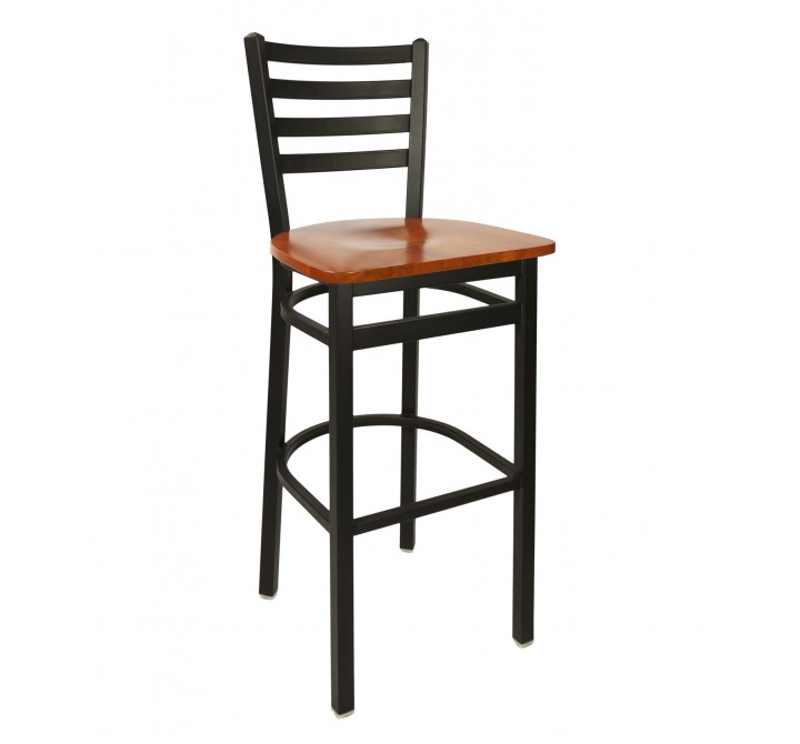 Lima Ladder Back Barstool With Steel Frame And Clear Coat Finish 