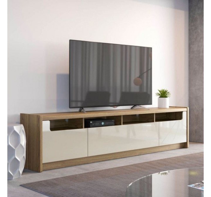 Manhattan Comfort Munoz 72.83" TV Stand with 3 Compartments and Media Shelves in Off White Gloss