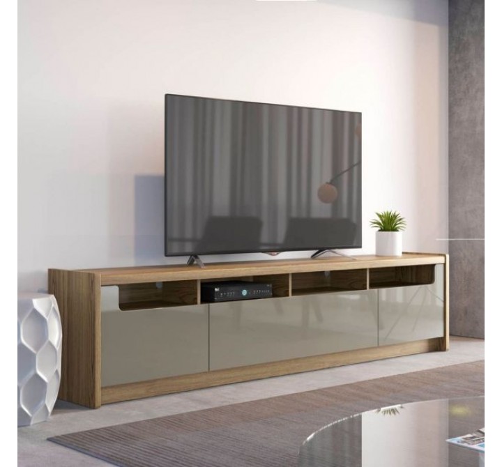 Manhattan Comfort Munoz 87.12" TV Stand with 3 Compartments and Media Shelves in Grey Gloss