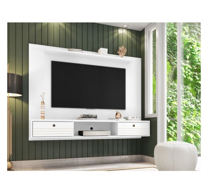 Manhattan Comfort Liberty 70.86 Floating Wall Entertainment Center with Overhead Shelf in White