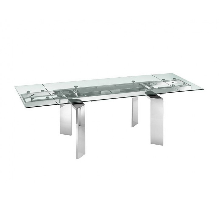 Casabianca ASTOR Manual Frame Dining Table In Clear Glass With Polished Stainless Steel Base