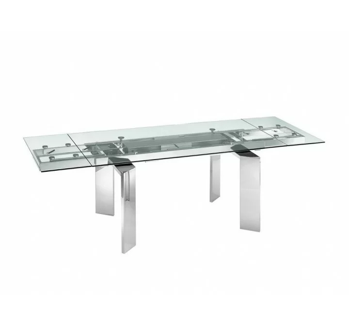 Casabianca ASTOR Manual Frame Dining Table In Clear Glass With Polished Stainless Steel Base