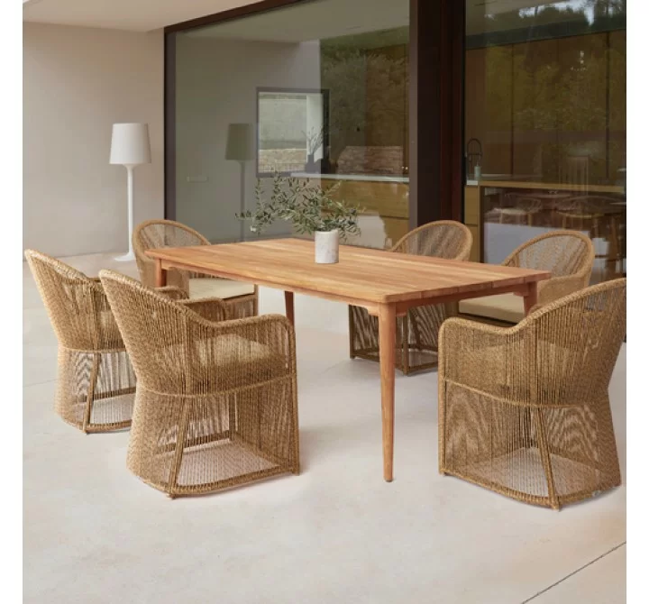 Skyline Design Calixto Rectangular Teak Dining Table Set
