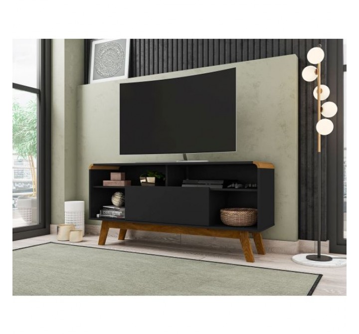 Manhattan Comfort Camberly 53.54 TV Stand with 5 Shelves in Matte Black and Cinnamon