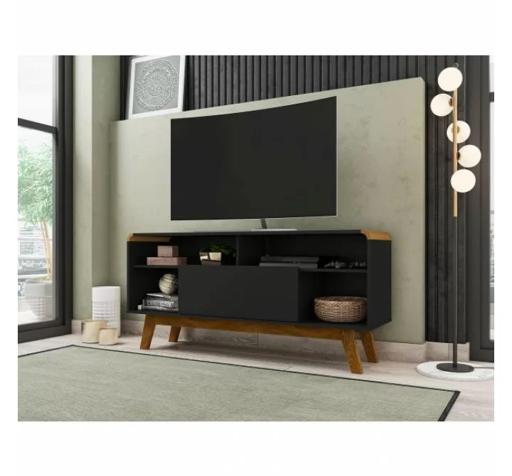 Manhattan Comfort Camberly 53.54 TV Stand with 5 Shelves in Matte Black and Cinnamon