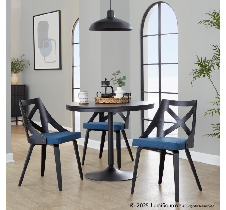 Charlotte Farmhouse Chair in Black Wood and Blue Fabric by LumiSource - Set of 2