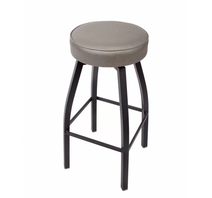 Kyle Backless Round Swivel Barstool With Steel Frame And Sand Black Finish - White Cushion