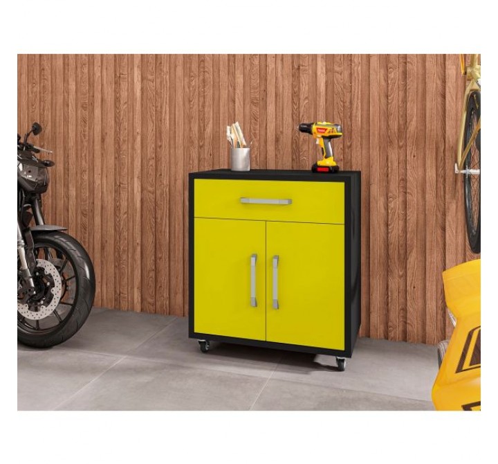 Manhattan Comfort Eiffel 28.35" Mobile Garage Storage Cabinet with 1 Drawer in Yellow Gloss