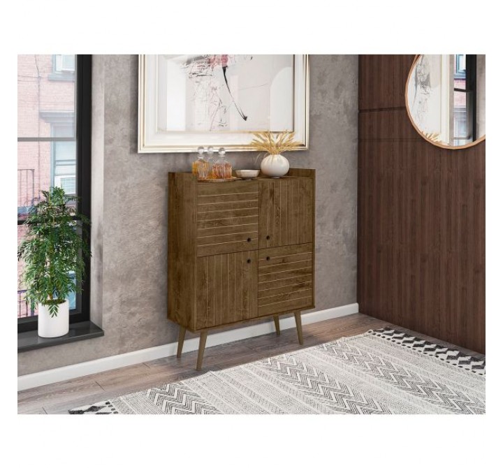 Manhattan Comfort Bogart 45.5" Mid-Century Modern Accent Cabinet in Rustic Brown and Nature