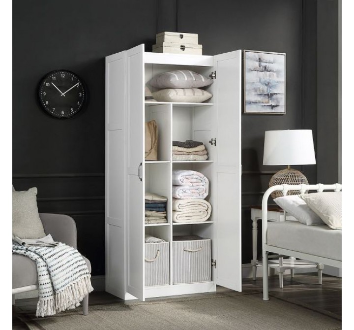 Manhattan Comfort Hopkins Modern Freestanding Storage Closet with 7 Shelves in White Inside View