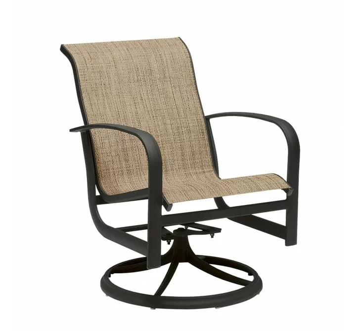 Woodard Fremont Sling Swivel Rocking Dining Armchair - Angled