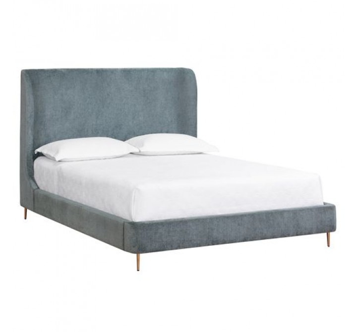 Sunpan Tierra Bed Queen Bergen French Blue / Bergen Taupe - Front Side Angle