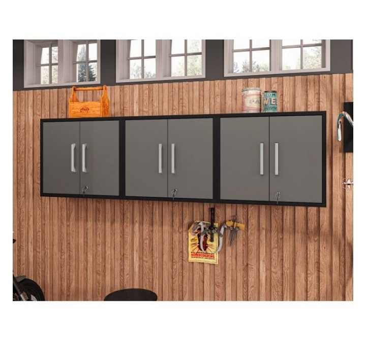 Manhattan Comfort Eiffel Floating Garage Cabinet in Matte Black and Grey (Set of 3)