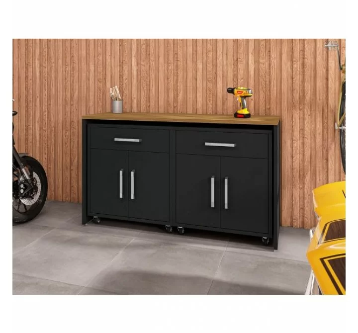 Manhattan Comfort Eiffel Garage Work Station Set of 3 in Matte Black
