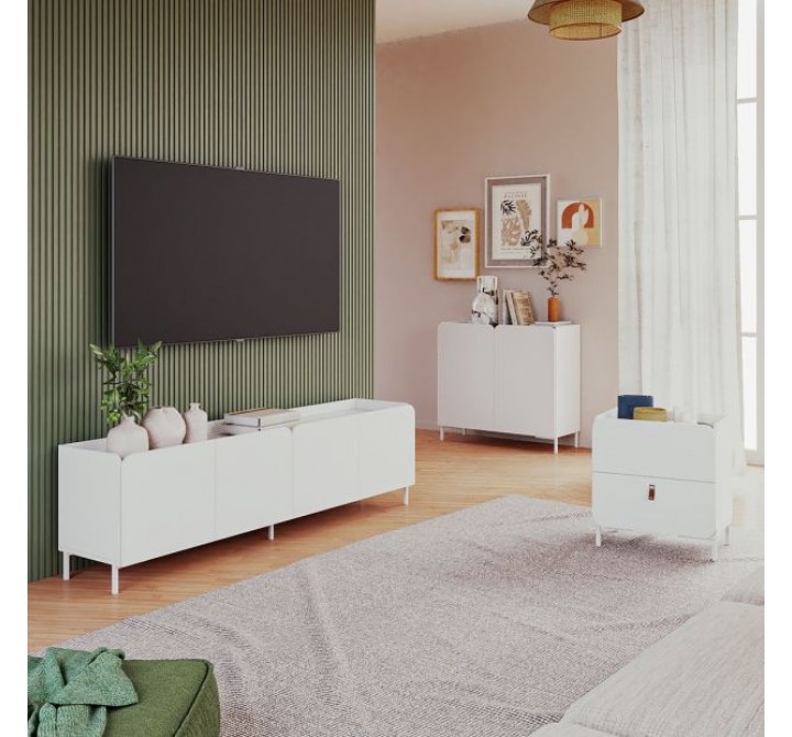 Manhattan Comfort Mid-Century Modern Bogardus 3-Piece TV Stand Living Room Set with Accent Cabinet and End Table