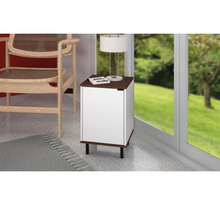 Manhattan Comfort Mosholu Nightstand with 2 Shelves in White and Nut Brown
