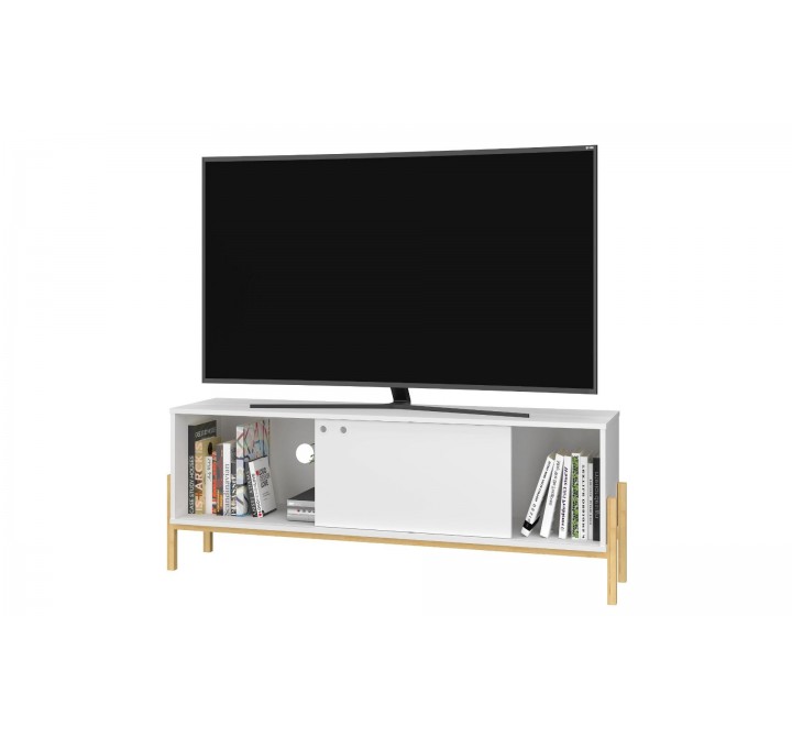 Manhattan Comfort Bowery 55.12 TV Stand with 2 Shelves in White and Oak
