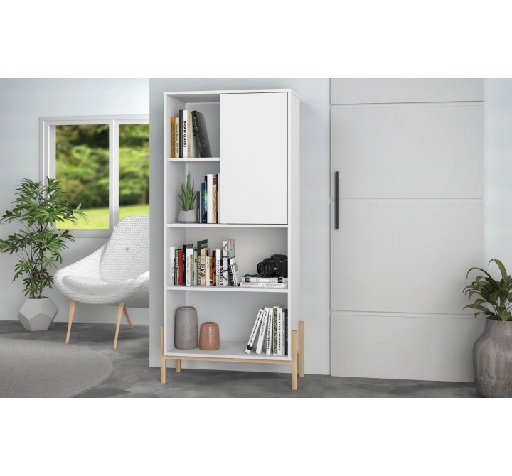 Manhattan Comfort Bowery Bookcase with 5 Shelves in White and Oak