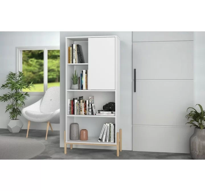 Manhattan Comfort Bowery Bookcase with 5 Shelves in White and Oak