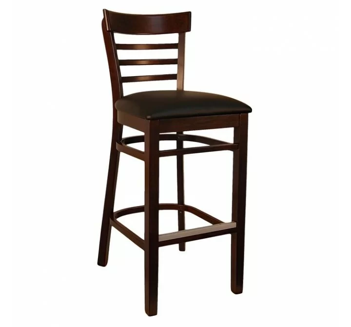 H&D Seating Steakhouse Style Wood Barstool - Dark Walnut Black Vinyl Seat