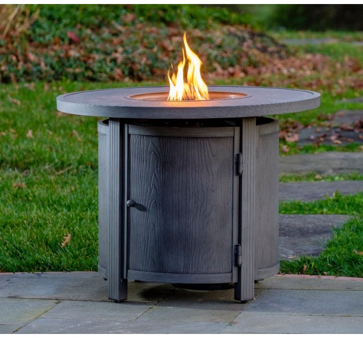 Alfresco Home Spirit 36" Round Gas Fire Pit Chat Table with Clear Glass Fire Beads - Lifestyle