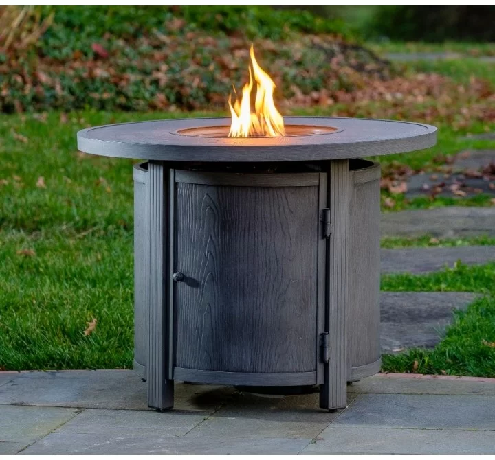 Alfresco Home Spirit 36" Round Gas Fire Pit Chat Table with Clear Glass Fire Beads - Lifestyle
