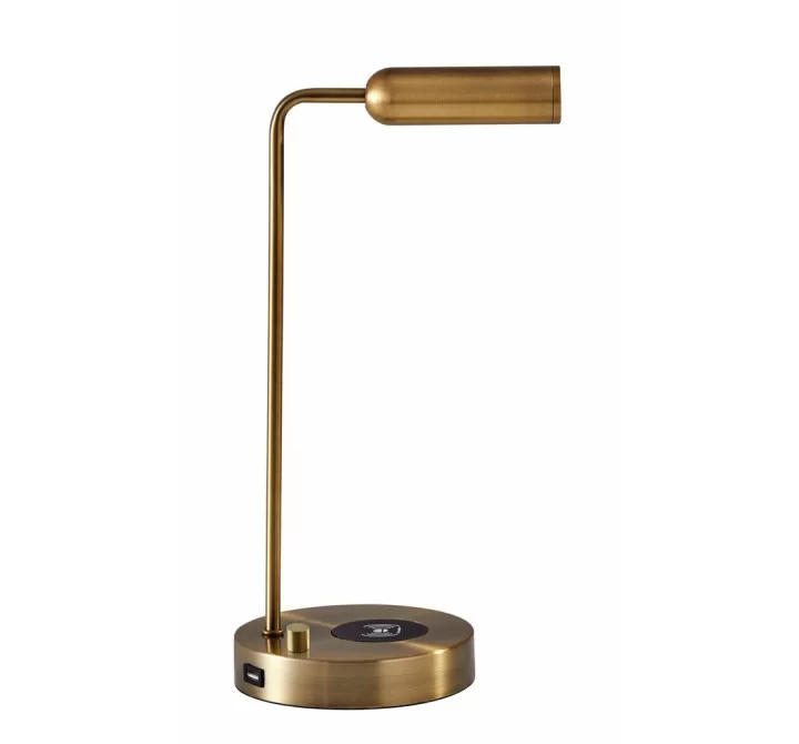 Adesso Kaye AdessoCharge LED Desk Lamp Antique Brass