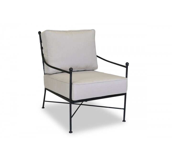 Provence Club Chair in Canvas Flax w/ Self Welt - Front Side Angle
