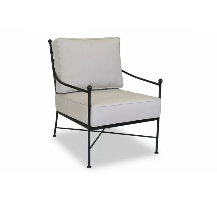 Provence Club Chair in Canvas Flax w/ Self Welt - Front Side Angle