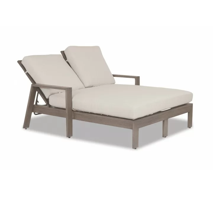 Laguna Double Chaise Lounge in Canvas Flax, No Welt - Front Side Angle