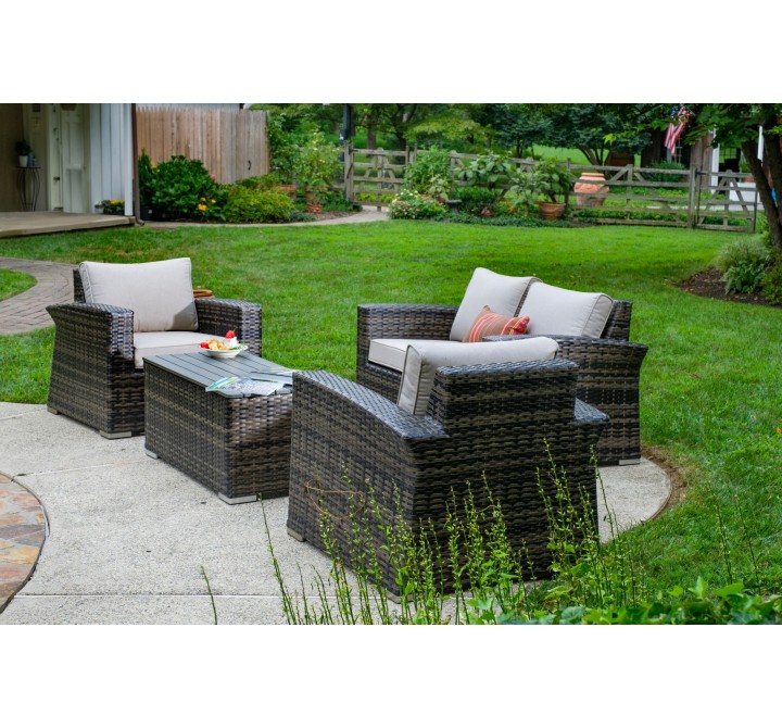 Alfresco Home Baily All Weather Wicker 4 Piece Love Seat Set with Sunbrella Cushions - Lifestyle