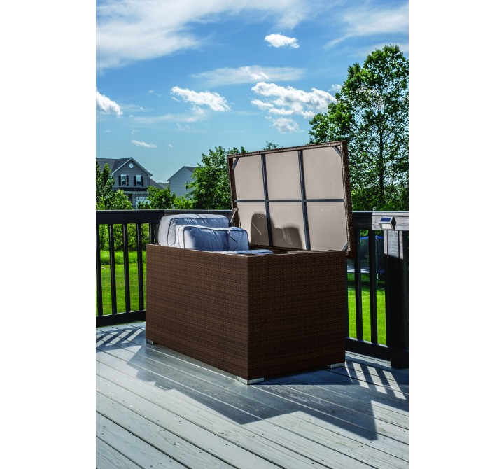 Alfresco Home Medium Sicuro Wicker Cushion Storage Box With Hydraulic Lid - Lifestyle Opened