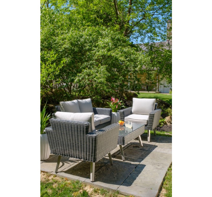 Alfresco Home Castlewood All Weather Wicker 4 Piece Seating Group with Cushions - Lifestyle