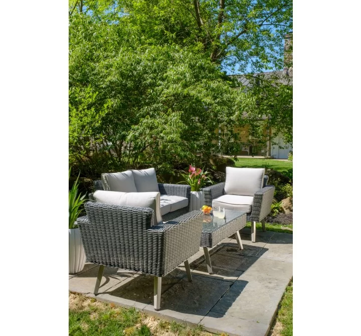 Alfresco Home Castlewood All Weather Wicker 4 Piece Seating Group with Cushions - Lifestyle