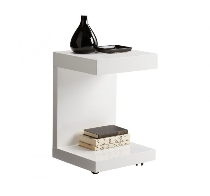 SUNPAN Bachelor End Table - High Gloss White - Front Side Angle with Decor