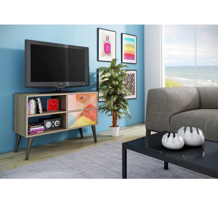Dalarna TV Stand - Oak / Stamp / Grey - Actual