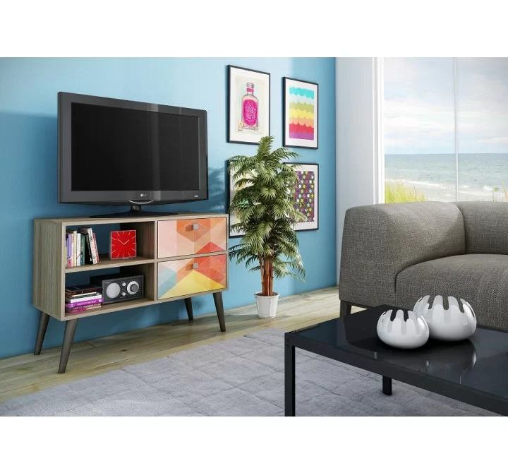 Dalarna TV Stand - Oak / Stamp / Grey - Actual
