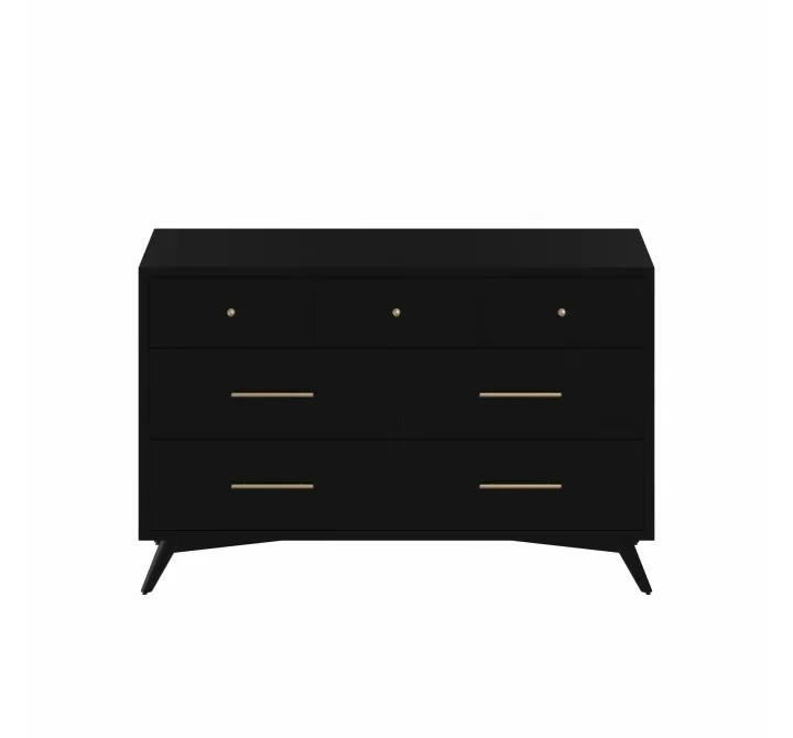 Alpine Furniture Flynn Mid Century Modern 7 Drawer Dresser, Black - Front Angle