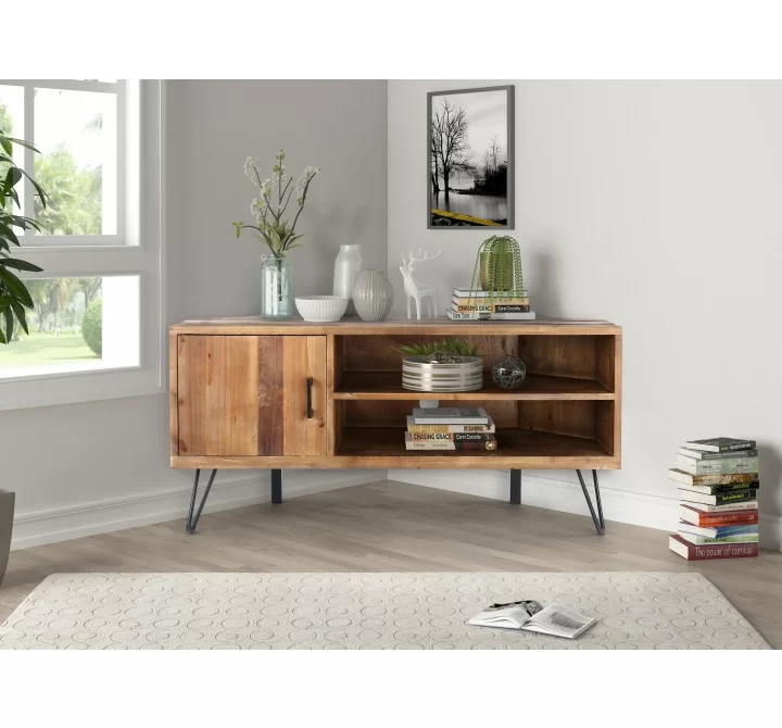 Crawford and Burke Harper Reclaimed Wood 45" Corner Media Stand, Lifestyle